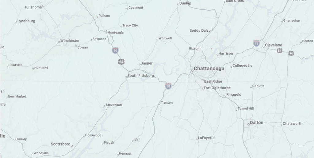 Google Map Highlighting Chattanooga area